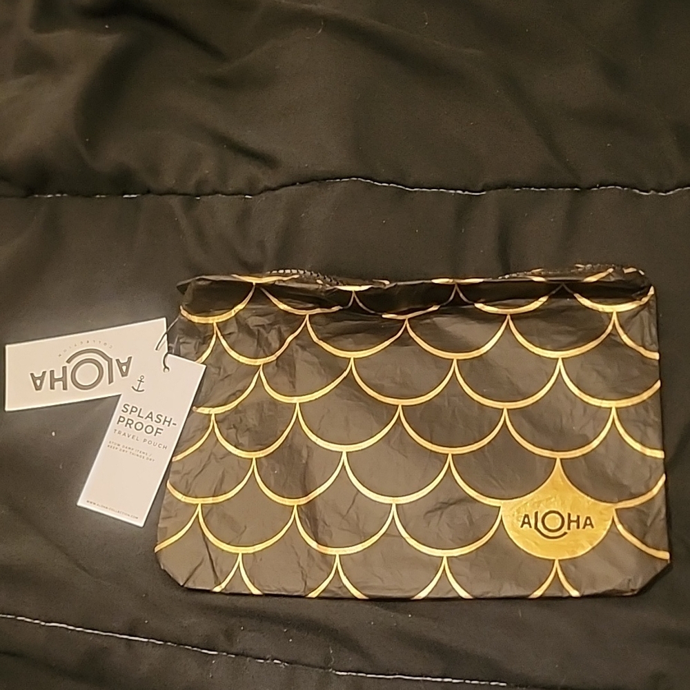 Aloha Collection Mermaid Black and Gold Splash-Proof Pouch